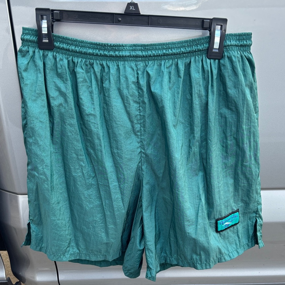 Vintage Reebok Green Light Weight/ swim Shorts/ Athletic shorts with drawstring